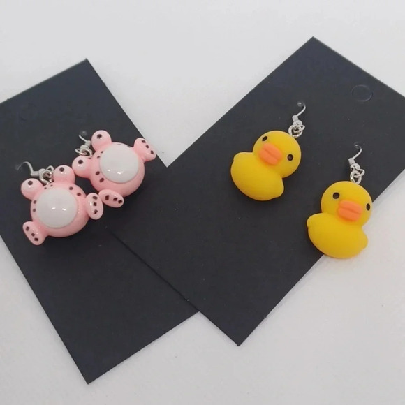 2 pair handmade frog and duck earrings - Picture 2 of 3